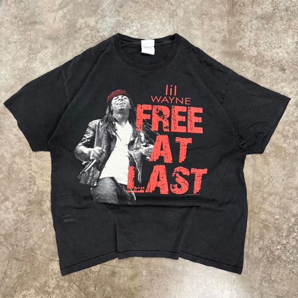 Vintage Lil Wayne Free At Last Rap Tee Black Mens XL Y2K Concert Tour Merch